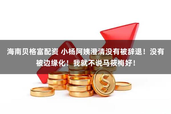 海南贝格富配资 小杨阿姨澄清没有被辞退！没有被边缘化！我就不说马筱梅好！